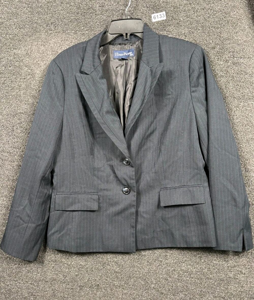 Evan Picone Blazer Jacket Womens Size 16P Pinstripe Gray 2 Buttons Casual Career